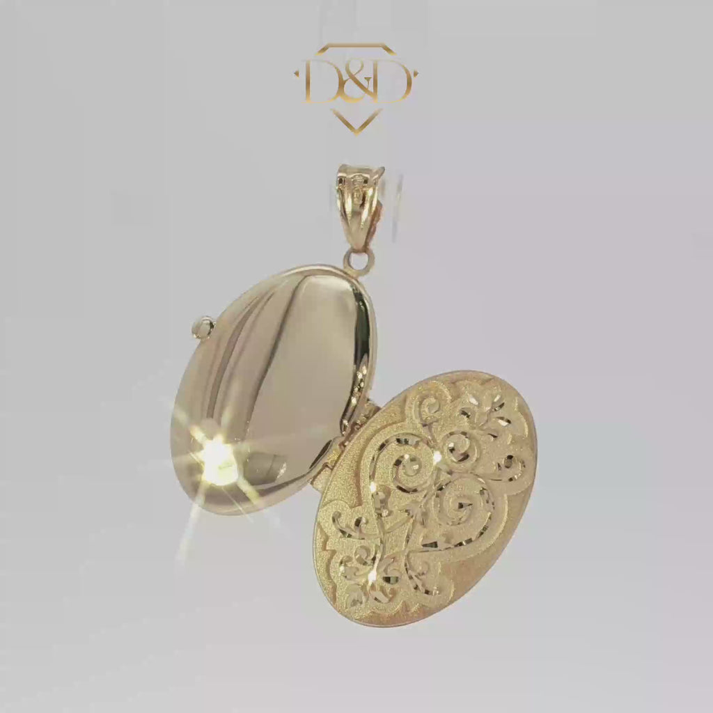 Elegant 14K Yellow Gold Engraved Locket Pendant