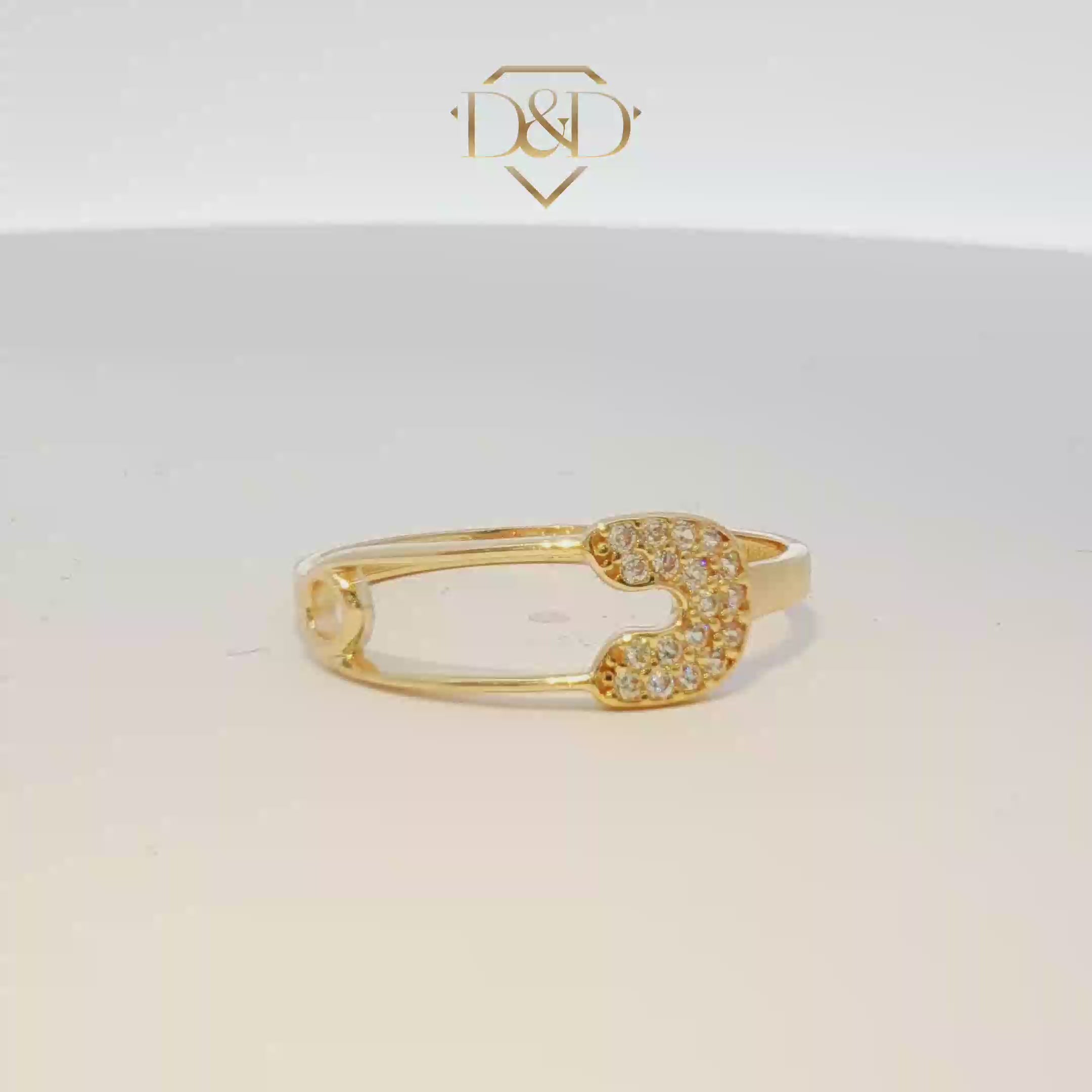 14K Safety Pin Ring with CZ's