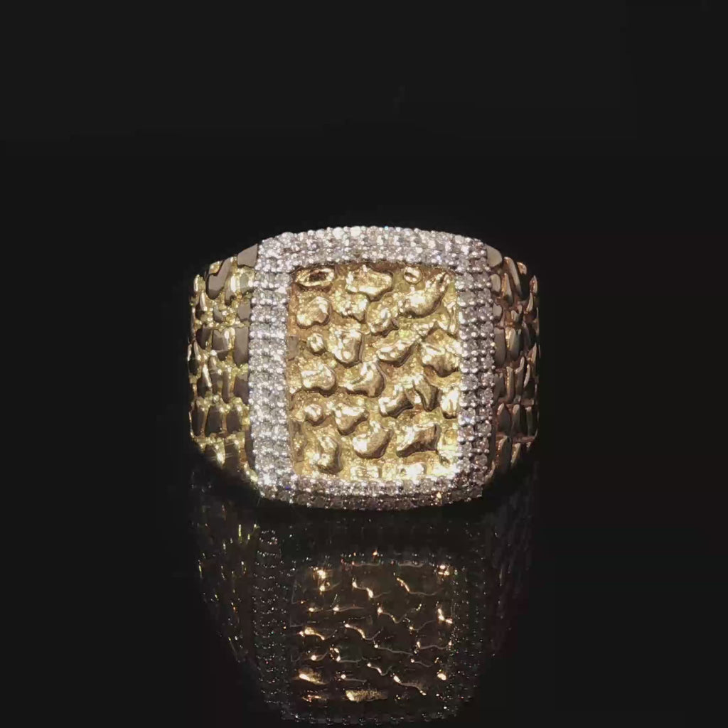 10k Nugget Ring with Natural Round Brilliant Diamonds