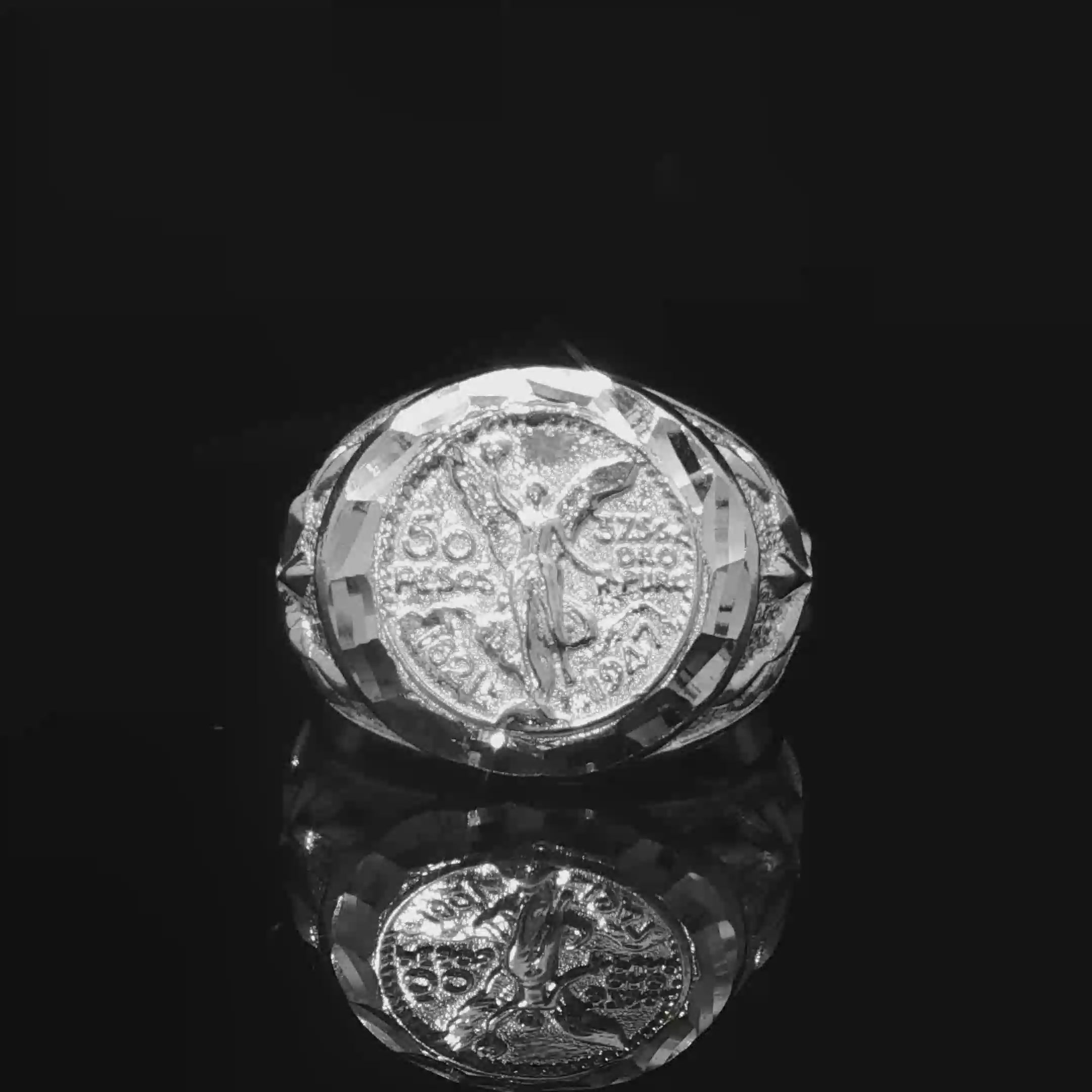 Centenario Signet Ring with Etched Details