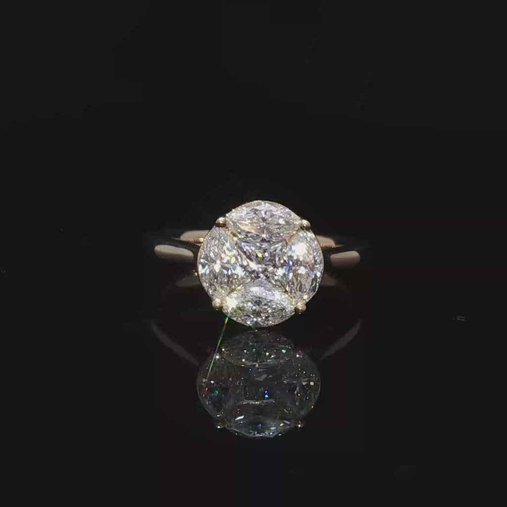 Princess/Marquise Brilliant Cut Diamond Ring in yellow gold