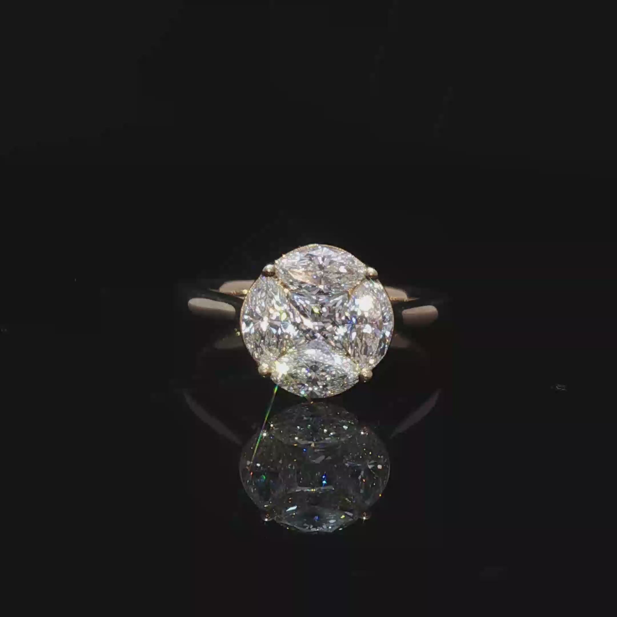 Princess/Marquise Brilliant Cut Diamond Ring in yellow gold