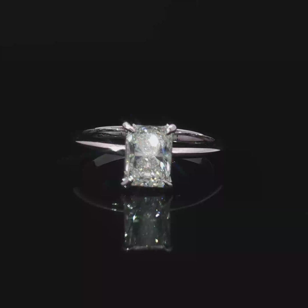 14K White Gold Solitaire Ring with Radiant Cut Diamond