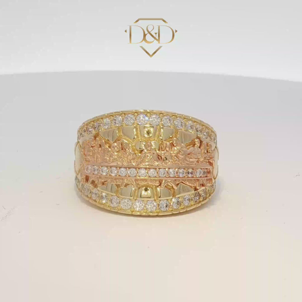 14K Last Supper Nugget Ring with CZ's