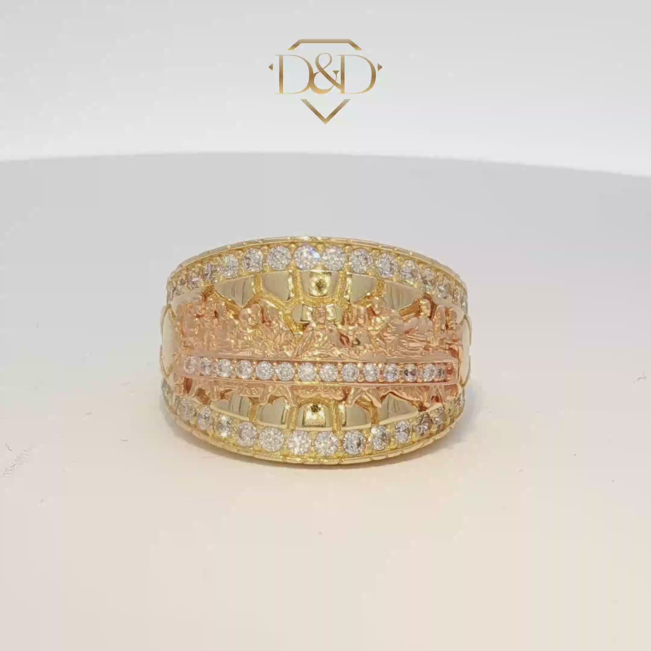 14K Last Supper Nugget Ring with CZ's