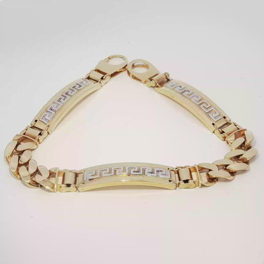 14k Gold Hollow Bracelet with Greek Design 8.5mm.