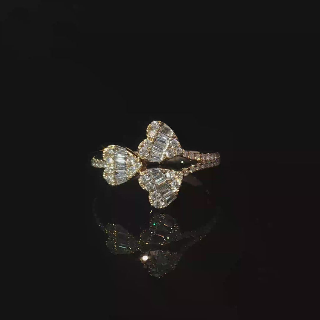 14K Yellow Gold Multi stone Ring with Heart Cut Diamonds
