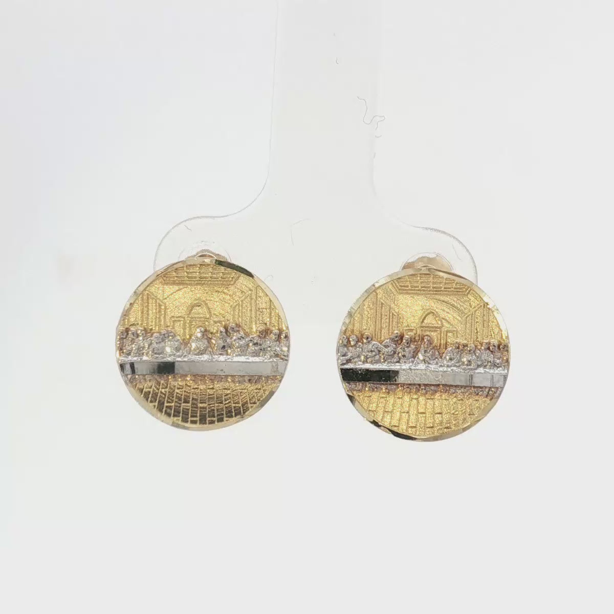 14k Last Supper Round Stud Earrings