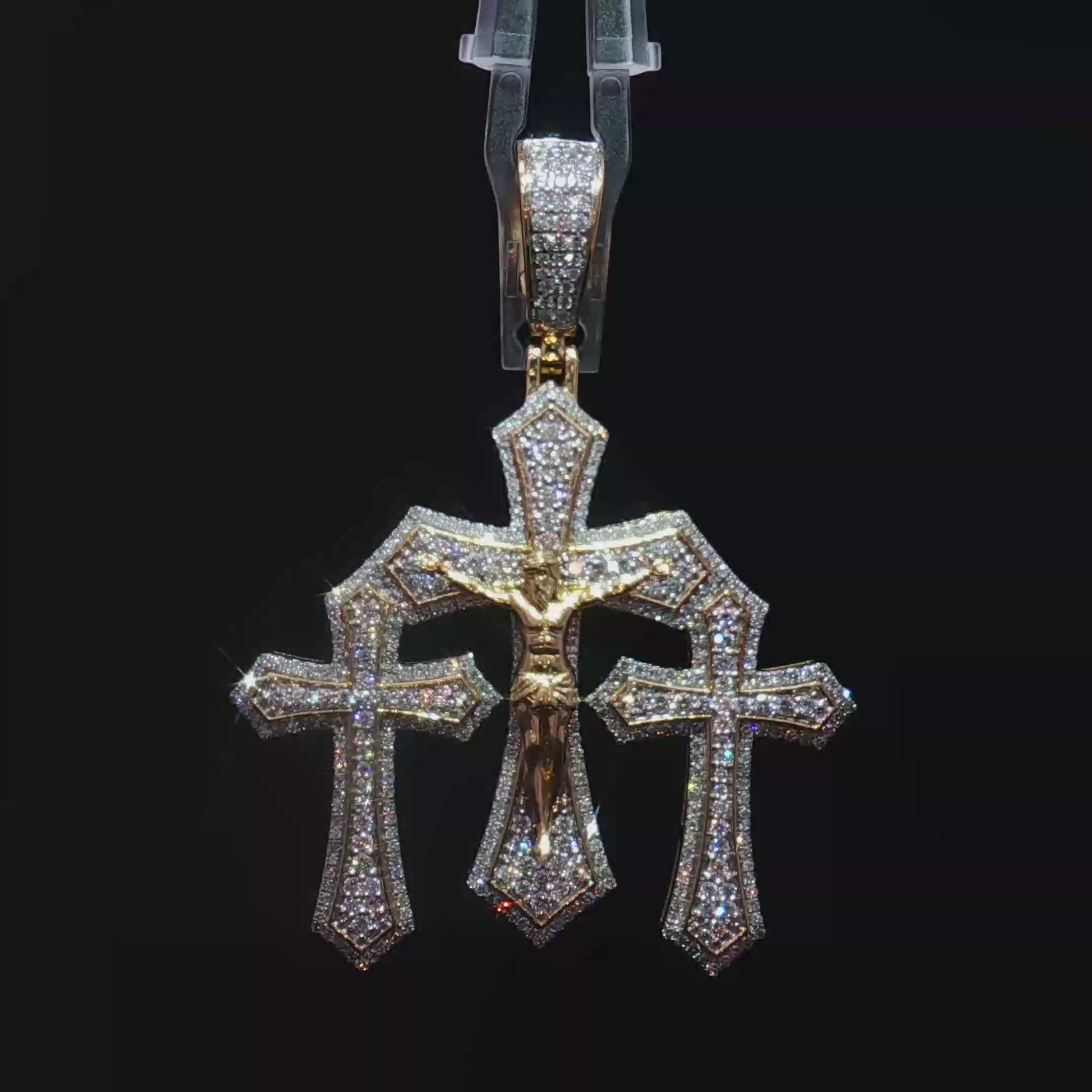 10K Diamond Triple Cross Pendant