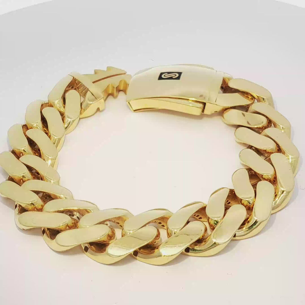 14K Gold Hollow Monaco Chain Cuban Link Bracelet 17mm