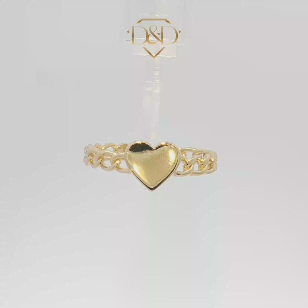 14K Heart Cuban Link Ring