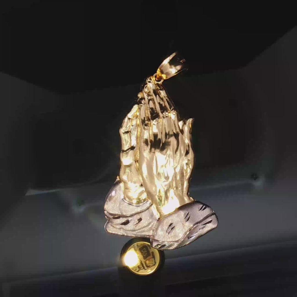 14k Yellow Gold Praying Hands Pendant