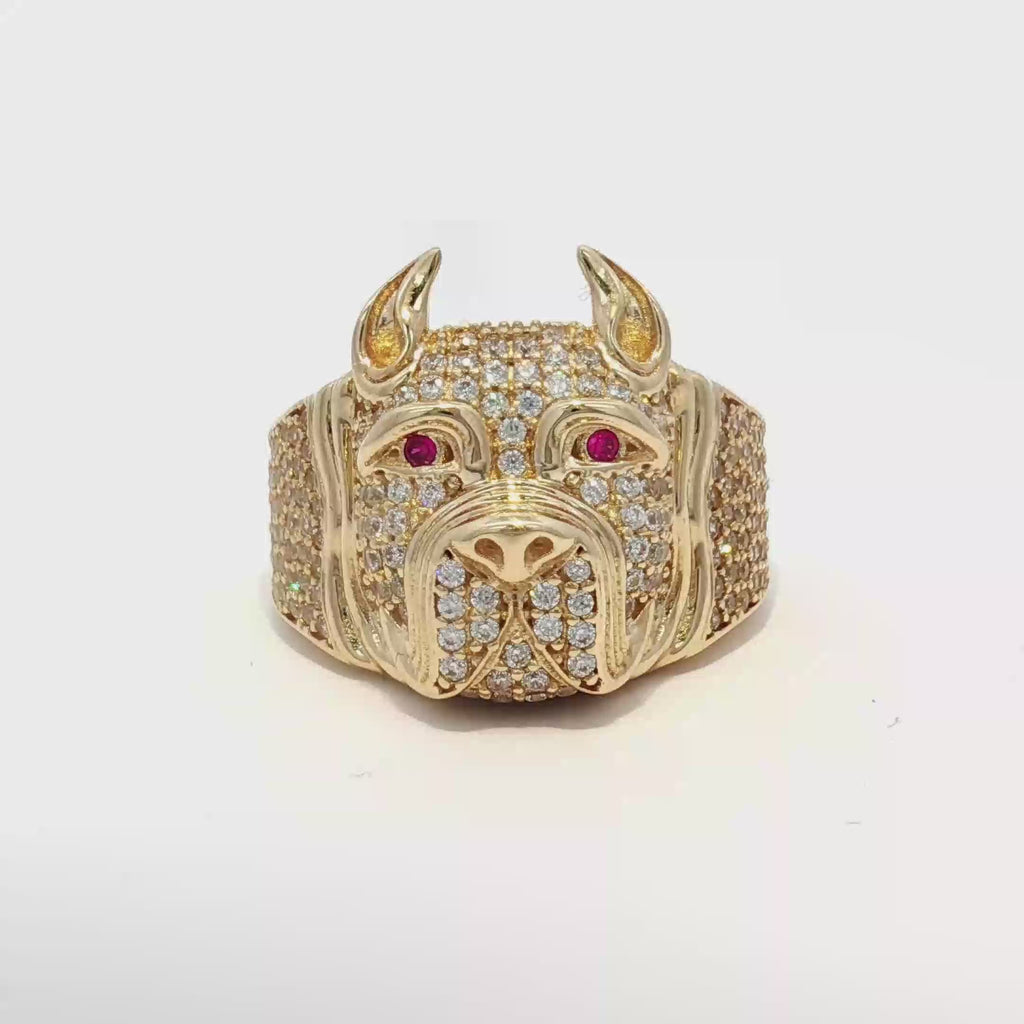 14K Yellow Gold Pitbull Ring