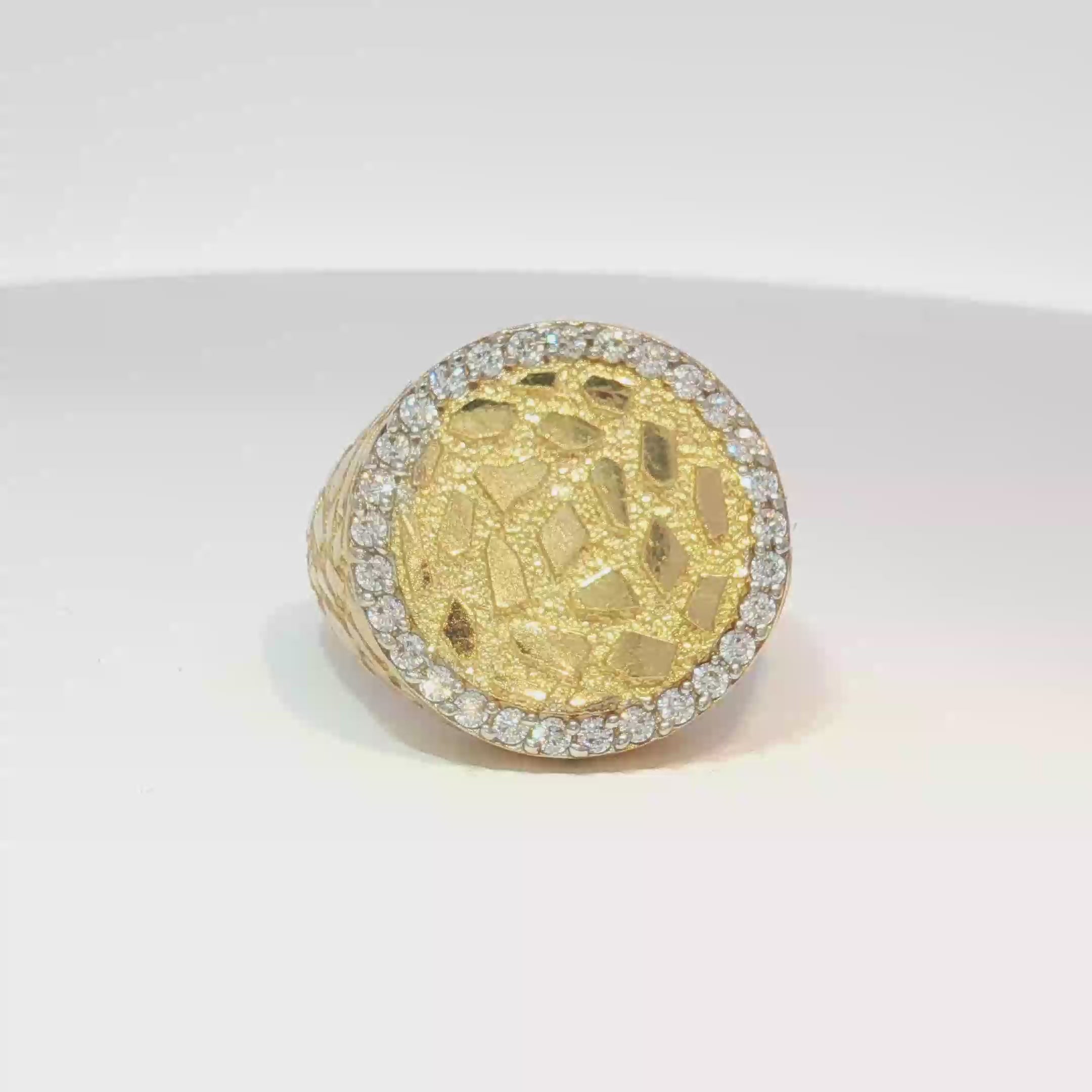 14K Round Nugget Ring with CZ