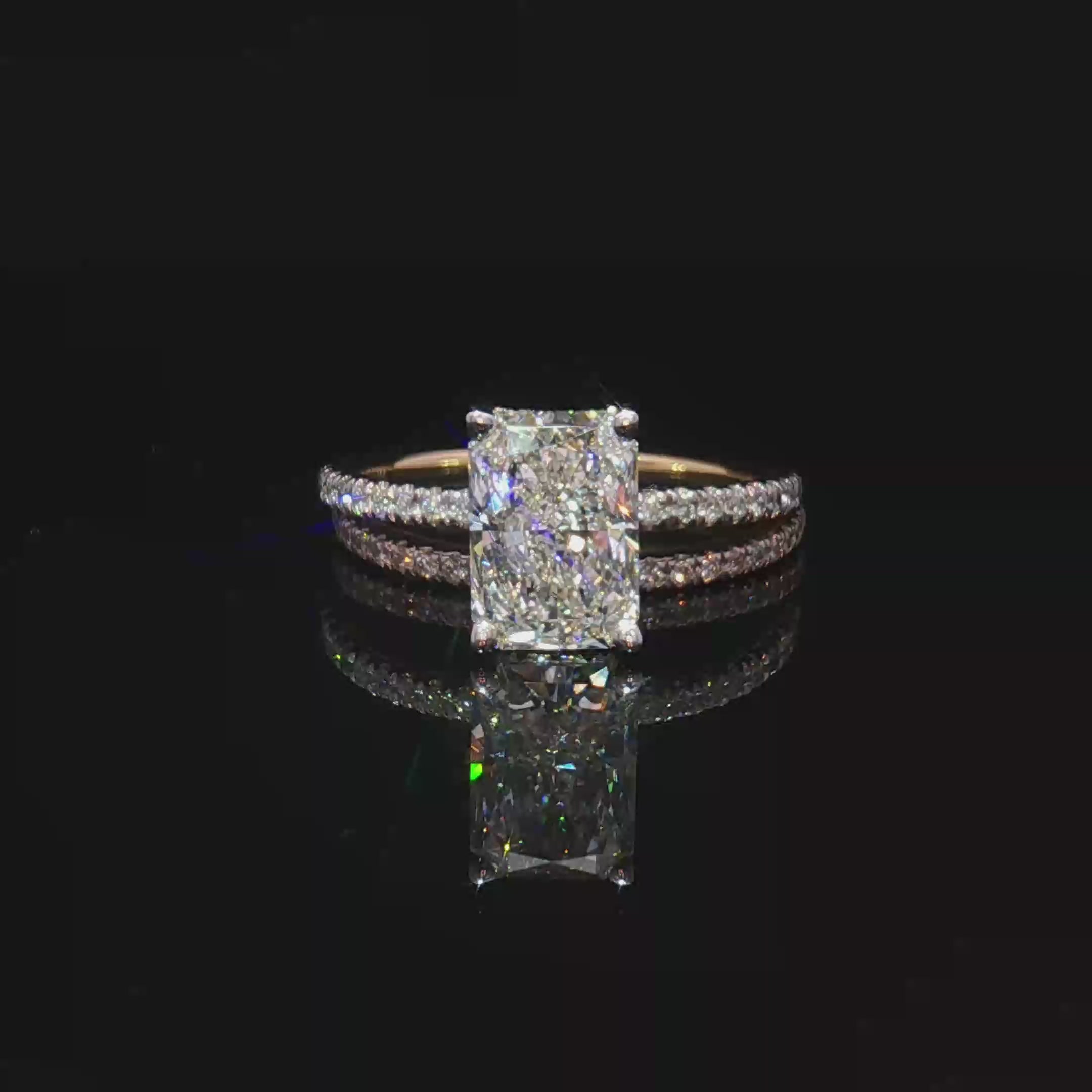 Radiant Cut Diamond yellow Gold Multistone Ring