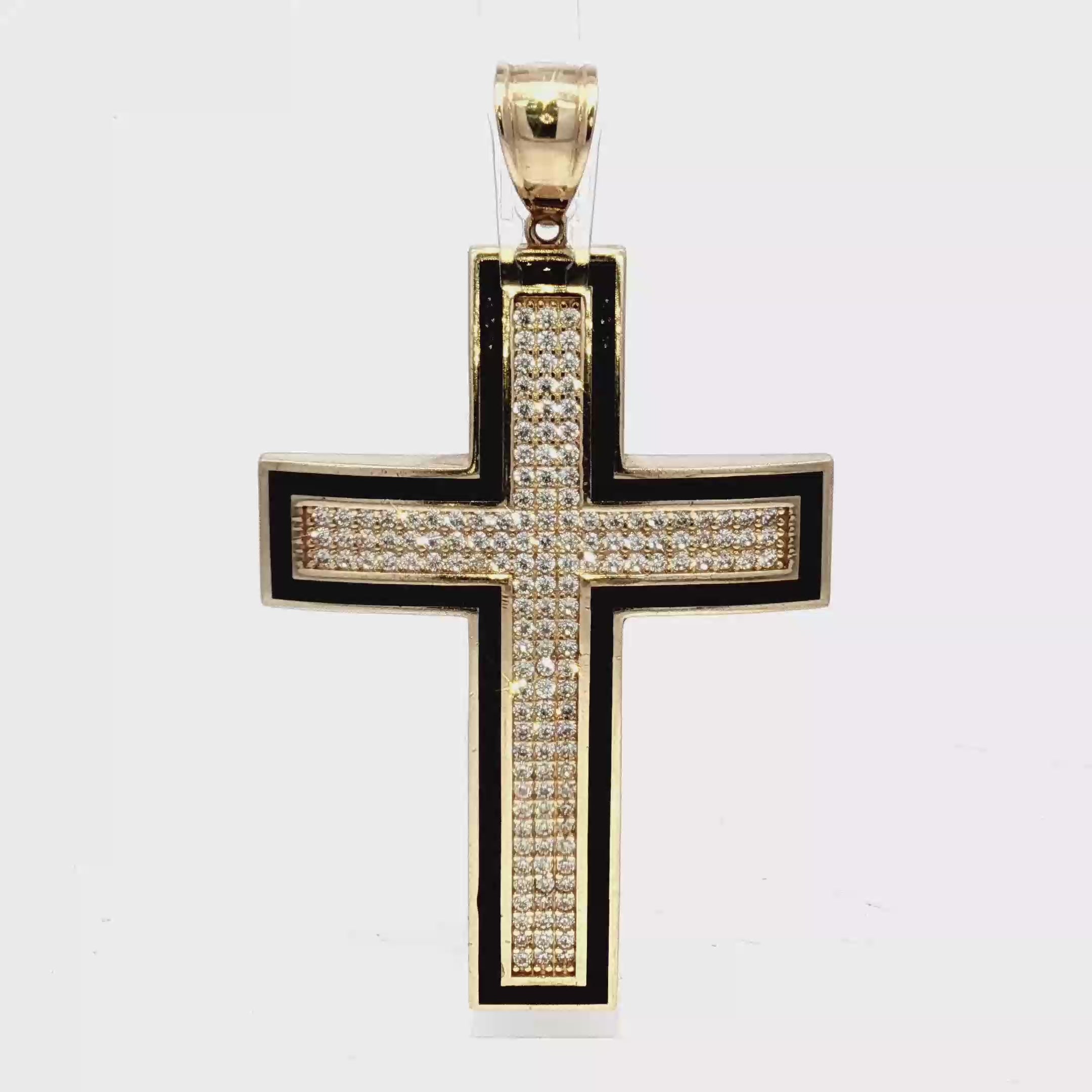14K Yellow Gold Cross Pendant with Round Cut Diamonds