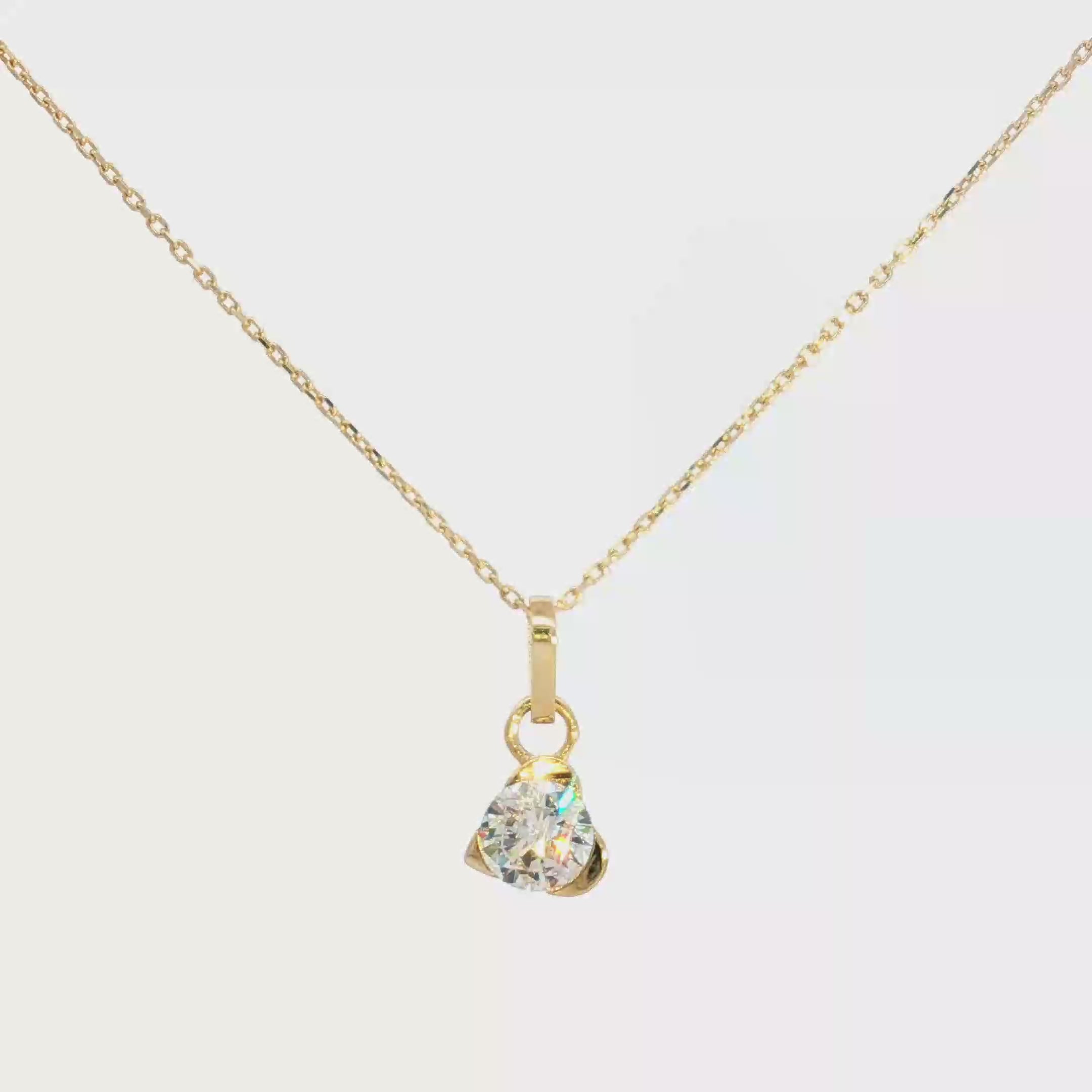 Yellow Gold Charm Necklace with Trillion Cut CZ