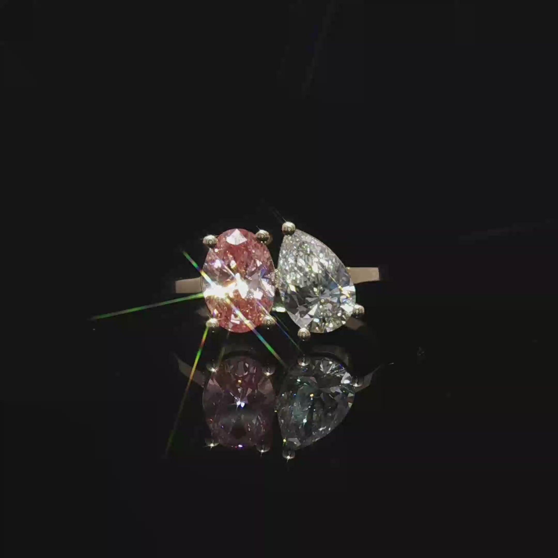 Yellow Gold Multistone Ring with Fancy Pink Oval Diamond